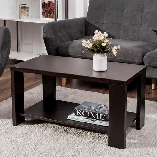 Rectangular Cocktail Coffee Table with Storage Shelf