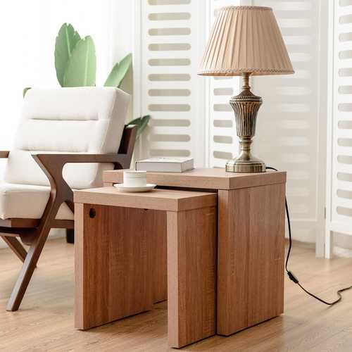 Set of 2 Nesting Wooden Coffee End Table Side Table