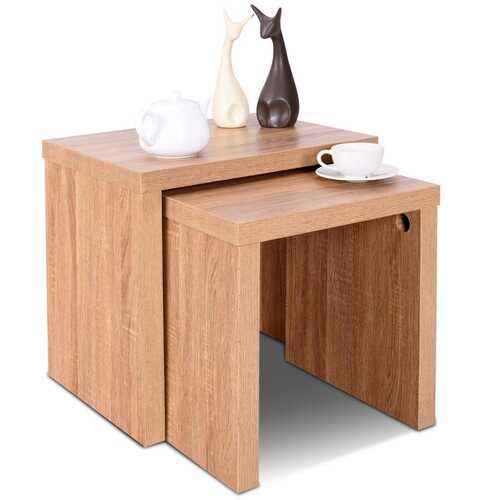 Set of 2 Nesting Wooden Coffee End Table Side Table