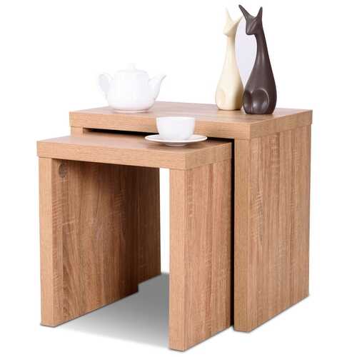 Set of 2 Nesting Wooden Coffee End Table Side Table