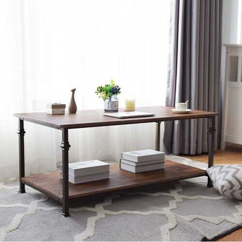 2 Tier Living Room Accent End Coffee Table with Storage Shelf