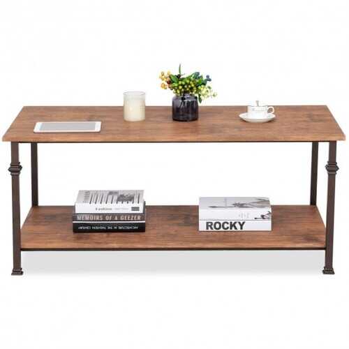 2 Tier Living Room Accent End Coffee Table with Storage Shelf