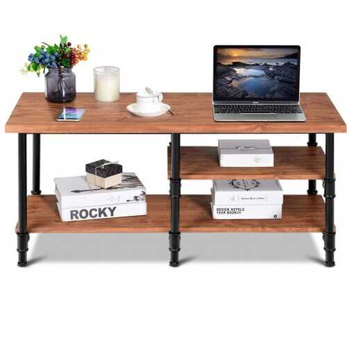 3-Tier Metal Frame Coffee Table with Storage Shelves