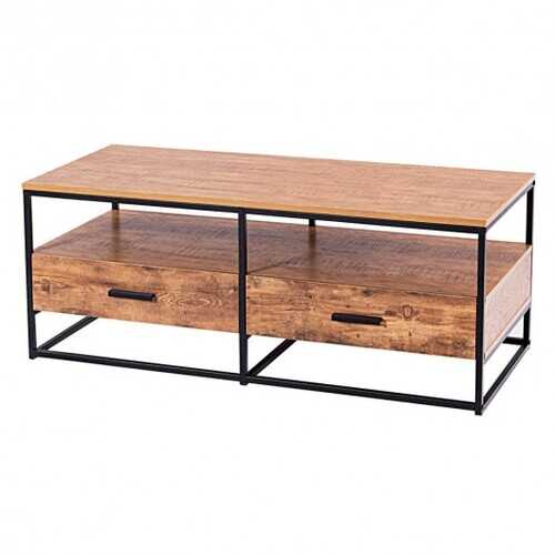 47" 2-Tier Cocktail 2 Drawer Coffee Table Metal Desk
