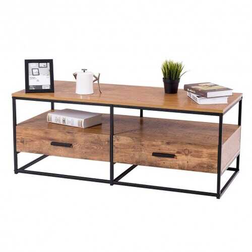 47" 2-Tier Cocktail 2 Drawer Coffee Table Metal Desk