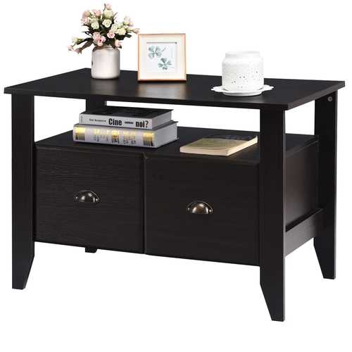 Multi-function Retro Coffee Cabinet Table with 2 Drawers