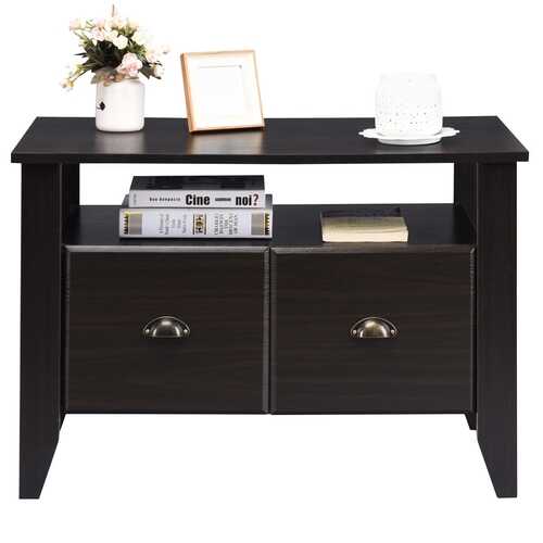 Multi-function Retro Coffee Cabinet Table with 2 Drawers