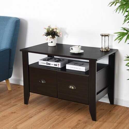 Multi-function Retro Coffee Cabinet Table with 2 Drawers