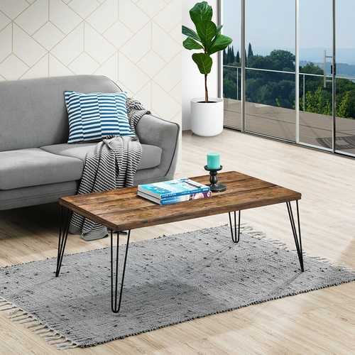 Rustic Industrial Solid Wood Rectangular Cocktail Coffee Table