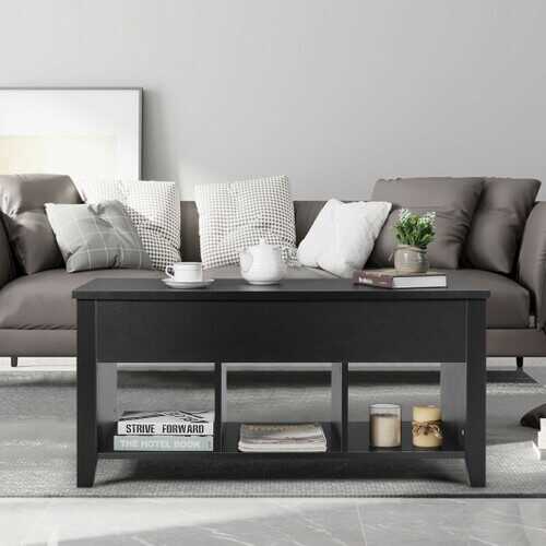 Lift Top Coffee Table with Storage Lower Shelf-Black