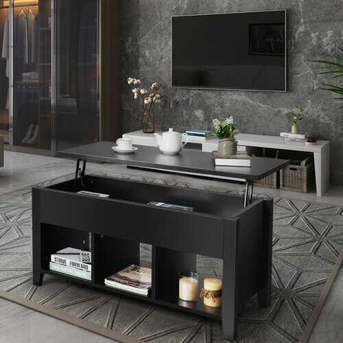 Lift Top Coffee Table with Storage Lower Shelf-Black