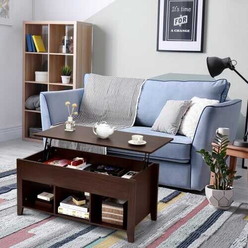 Lift Top Coffee Table with Storage Lower Shelf-Brown