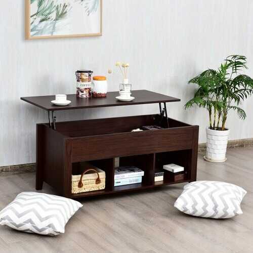 Lift Top Coffee Table with Storage Lower Shelf-Brown