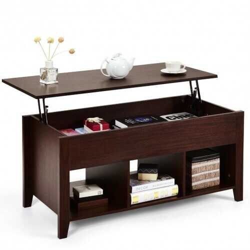 Lift Top Coffee Table with Storage Lower Shelf-Brown