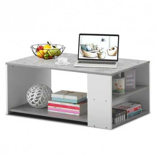 Coffee Table Sofa Side Table with Storage Shelves -Gray