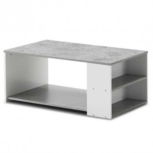 Coffee Table Sofa Side Table with Storage Shelves -Gray