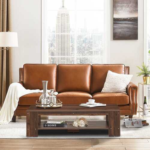 47" 2-Tier Rectangular Coffee Table with Storage Shelf-Walnut