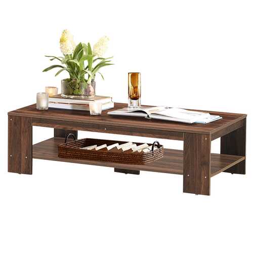 47" 2-Tier Rectangular Coffee Table with Storage Shelf-Walnut