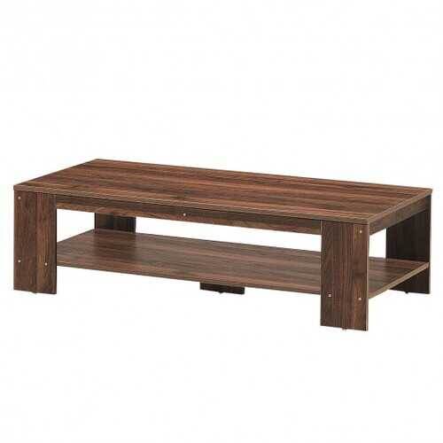 47" 2-Tier Rectangular Coffee Table with Storage Shelf-Walnut