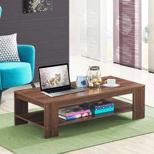 47" 2-Tier Rectangular Coffee Table with Storage Shelf-Walnut