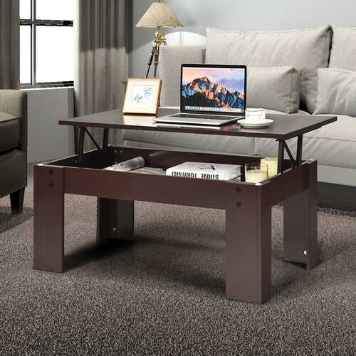 Lift Top Coffee Pop-UP Cocktail Table-Brown