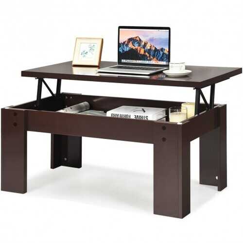 Lift Top Coffee Pop-UP Cocktail Table-Brown